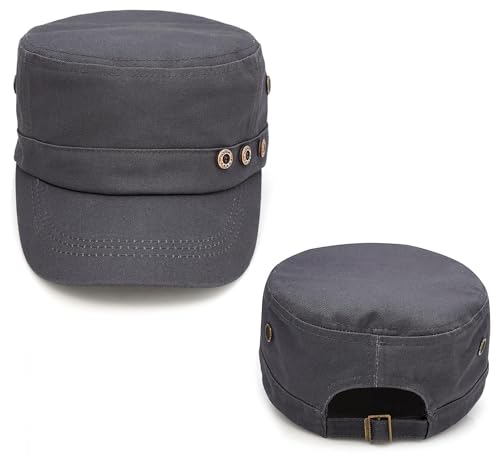 Initlove Cadet Army Cap Military Unisex Flat Top Hat for Men Women - color: 3 Button Grey