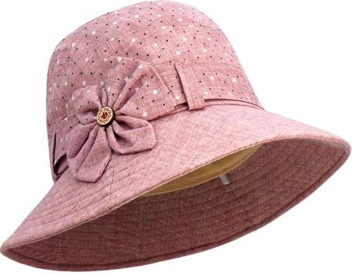 Floral Fedora Bucket Hats Vintage Cloche Bowler Hat for Women - color: Dark Red