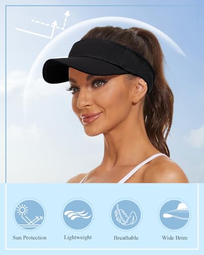 Century Star Visors for Women Mens Sun Visor Hats Sports Outdoor Tennis Running Adjustable Beach Cap Sun Protection - color: Z Solid White&black