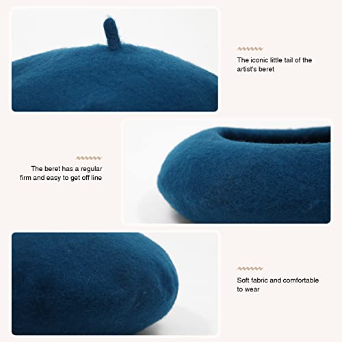 Women French Wool Beret Hats - Solid Color Classic Beanie Winter Cap - color: Thicker-blue