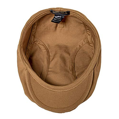 BOTVELA Men Cotton Twill Newsboy Flat Hat Fitted Cap - color: Brown, size: 7 1/8