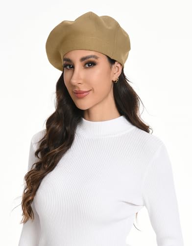 Women's Knitted Beret, French Style Double Layer Winter Autumn Warm and Soft Beanie Hat Cap - color: Z-camel