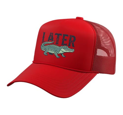 Later Alligator Trucker Hat with Adjustable Mesh Back - color: Red