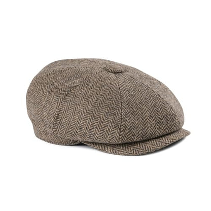 FEINION Men 8 Panel Herringbone Wool Newsboy Cap - color: Herringbone Khaki, size: 7 1/8