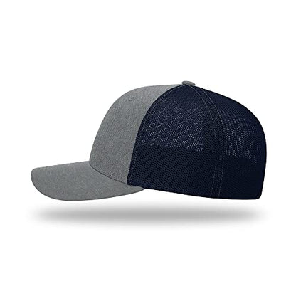 Richardson 110 Trucker R-Flex Baseball Cap| Fitted Mesh Back Hat - color: Heather/Navy, size: Large-X-Large