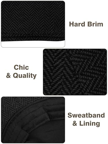 4 Pieces Men's Herringbone Flat Newsboy Hat Classic Newsboy Cap Trendy Flat Cap for Outdoor Daily Use - color: Black+grey, Black+white, Brown, Coffee, size: Large