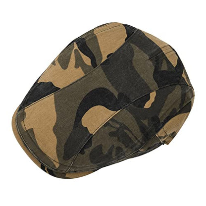 VOBOOM Men Cotton Newsboy Beret Hat Duckbill Buckle Cabbie Cap - color: Brown Camouflage