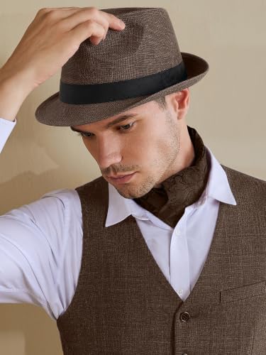 BABEYOND Men's 1920s Short Brim Trilby Fedora Hat - color: A-brown