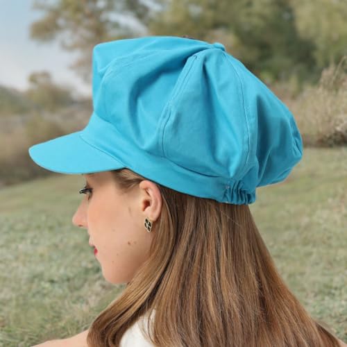 Womens Newsboy Cap Summer Beret Cap- 100% Cotton 8 Panels Vintage Cabbie Hat- Octagonal Visor Cap for Women Girls Ladies Gift - color: Blue