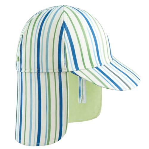 Kids Legionnaires Hat, UPF 50+ Sun Protection Swim Cap Flap Hat for Kids, Quick Drying Sun Hat for Beach Seaside - color: Blue&green Stripe, size: 4-6 Years