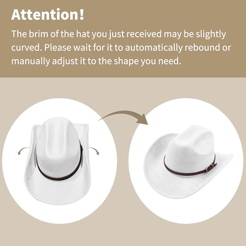 Cowboy Hats for Women and Men with Wide Brim Felt Suede Western Hats for Cowgirls and Cowboys - color: White