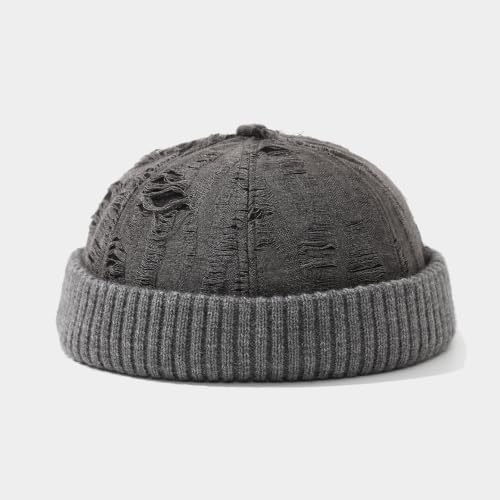 Distressed Brimless Docker Beanie Skull Cap Unisex Streetwear - color: Orange, Khaki, Olive Green, Black, Gray