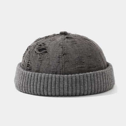 Distressed Brimless Docker Beanie Skull Cap Unisex Streetwear - color: Orange, Khaki, Olive Green, Black, Gray