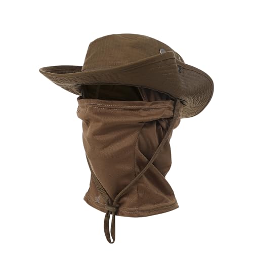 Boonie Hat with Balaclava Face Mask - UV Protection Wide Brim Sun Hat, Adjustable & Foldable for Hunting Fishing Outdoor - color: Brown