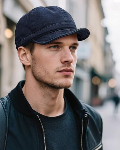 Clakllie Cotton Short Brim Hat for Men Vintage Cadet Style Baseball Cap - color: Blue-dy06
