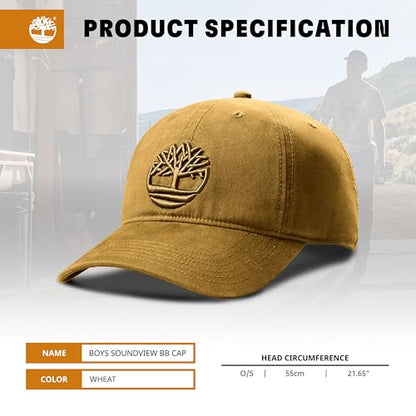 Timberland Soundview Baseball Cap for Boys 7-14, Cotton Canvas, Adjustable, Lightweight & Durable, One Size - color: Wheat (Brown)