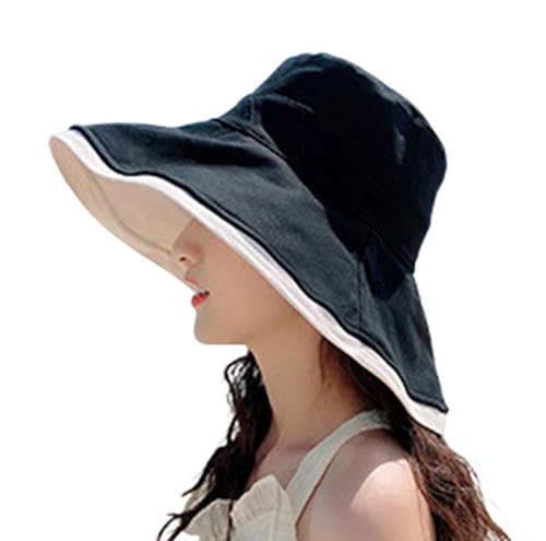 Super-Wide-Brim-Sun-Hat-Outdoor-Reversible-UV-Protection-Safari-Boonie-Hats - color: Black&beige Brim 5"