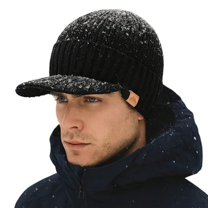 TOP-EX DryKnit™ 50% Merino Wool Waterproof Winter Beanie Hat with Brim - color: Black, size: X-Large-XX-Large