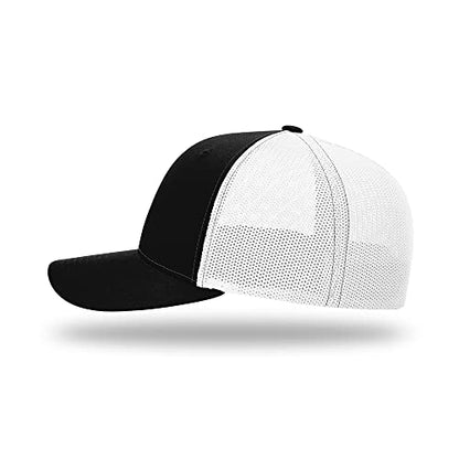 Richardson 110 Trucker R-Flex Baseball Cap| Fitted Mesh Back Hat - color: Black/White, size: Large-X-Large