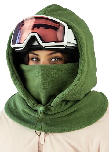 Fleece Balaclava Over Helmet - Warm Helmet Ninja Hood - Snowboard Hooded Hat Neck Gaiter Ski Mask - color: Pinegreen, size: One Size