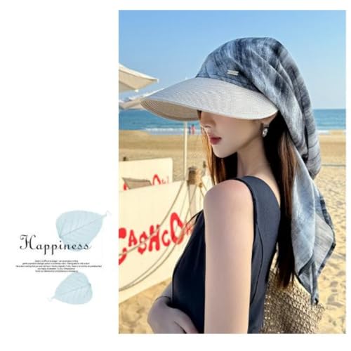 Sun Hats for Women Sun Protection Wide Brim Shawl with Neck Flap Hiking Visor Hat Outdoor UV Summer Beach hat - color: Black-gray