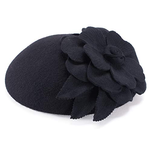 Lawliet Womens Dressy Fascinator Beret Wool Felt Pillbox Hat Wedding Occasion Headpiece A083 - color: Black