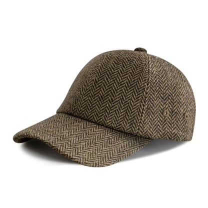 BOTVELA Men Wool Adjustable Tweed Baseball Cap - color: Light Herringbone Khaki