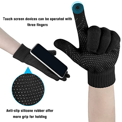 Loritta 3-Pieces Winter Hats for Women Warm Scarf Touchscreen Gloves - color: Black