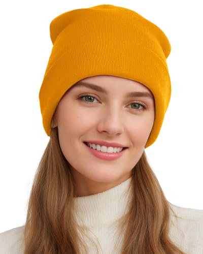 Womens Satin Lined Beanie Wool Silk Lining Slouchy Warm Skull Cap - color: 1pcs Yellow