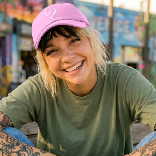 Hand Drawn Heart Hat Womens Embroidered Baseball Cap - color: Light Pink