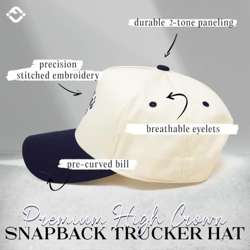 Funky Junque Adult Trucker Snapback Hat 2-Tone Baseball Cap - color: Ella's Fella - Navy/Beige