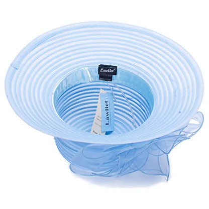 Womens Wedding Occasion Floral Wide Brim Church Dressy Sun Hat A323 - color: Blue