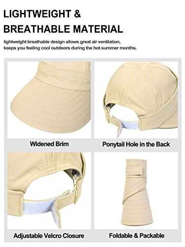Sun Hats for Women Wide Brim Visor UV Protection Beach Summer Packable Cap - color: Beige