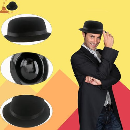20 Pack Plastic Derby Bowler Hats Bulk Black Bowler Hat Deluxe Costume Hat for Adult Kids Dress up Costumes Party