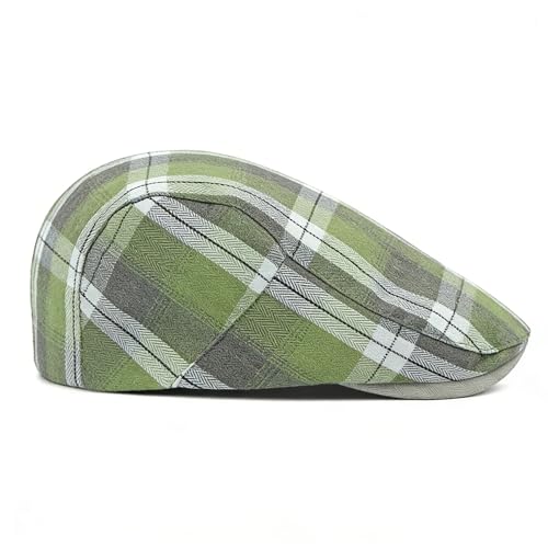 Mens Plaid Newsboy Flat Cap Ivy Gatsby Driving Hunting Cabbie Hat - color: Green-plaid a