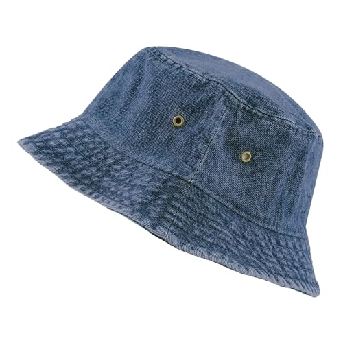 Cotton Bucket Hat Packable Sun Hat – Unisex Summer Travel Beach Fisherman Hat for Men Women Outdoor Fishing Hiking - color: 2. Dark Denim, size: Large-X-Large