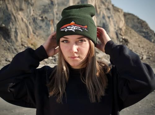 Knit Winter Beanie Hats for Men Women Cuffed Skull Cap with Mountain Embroidery Outdoor Christmas & New Year Gifts - color: Fish/Forest