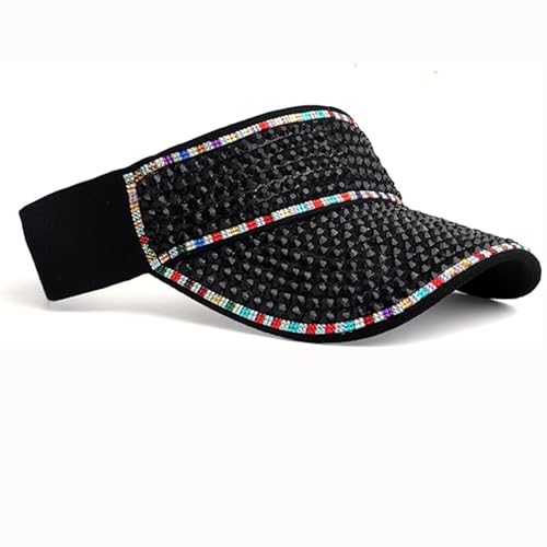 Bling Visor Shiny Rhinestones Sport Sun Adjustable Summer Cap Visor Caps for Women Men - color: A-black