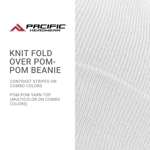 Pacific Headwear Unisex Adult Pacific Headwear Knit Fold Over Pom-pom Beanie - color: White, size: One Size