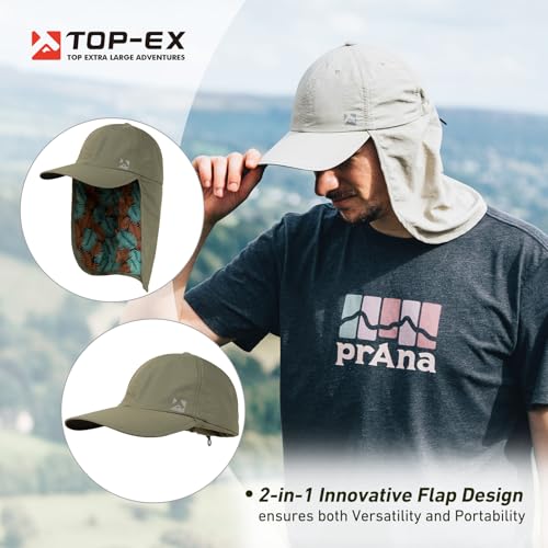 TOP-EX L/XL/XXL UV50+ Waterproof Neck Flap Baseball Sun Cap - color: Army Palm, size: Medium-Large