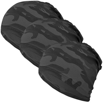 3-Pack Cooling Camo Skull Caps Summer Beanies for Men Women - color: Camo-black+black+black