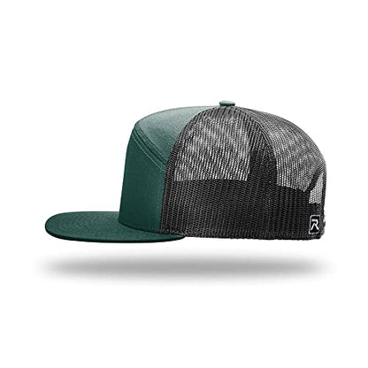 Richardson 168 Hi-Pro 7 Panel Adjustable Snapback Trucker Mesh Back Cap - color: Dark Green/Black
