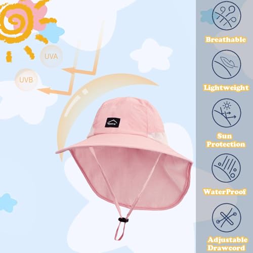 ZOORON Kids Sun Hat with Neck Flap UPF 50+ Beach Hats for Baby Boys Girls - color: Pink