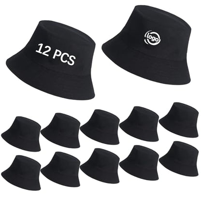Bucket Hats Bulk Solid Color DIY Blank Hat Bucket Hats for Men, Women and Adults - color: 12pcs Black Bucket Hat