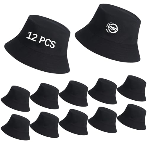 Bucket Hats Bulk Solid Color DIY Blank Hat Bucket Hats for Men, Women and Adults - color: 12pcs Black Bucket Hat