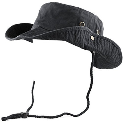 The Hat Depot Cotton Stone-Washed Safari Wide Brim Foldable Double-Sided Sun Boonie Bucket Hat - color: 2. Cotton - Charcoal, size: Large-X-Large