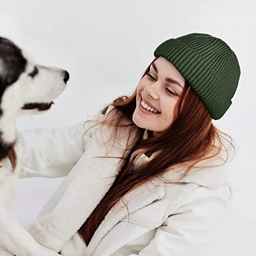 ROYBENS Swag Wool Knit Cuff Short Fisherman Beanie for Men Women Winter Hat - color: 1pcs-black Flower Ash-thick Double Layer