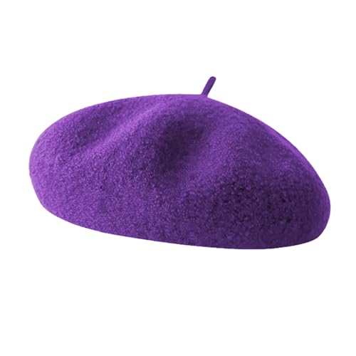 French Beret Hats for Women - Soft Warm Wool Solid Color Beanie Winter Cap - color: Purple