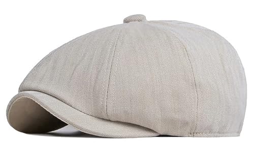 DIYDECAL Mens Newsboy Cap 8 Panel,Cotton Blend Flat Ivy Gatsby Cabbie Golf Hat - color: Beige
