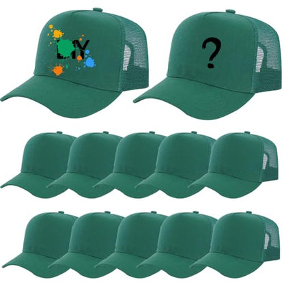 ZH 12 Pack Seamless Mesh Back Baseball Caps, 5 Panel Trucker Hats Bulk for Men and Women，Blank Caps - color: Dgreen